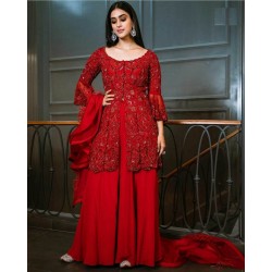 Reception ceremony suit in Red Color with Sequence work Embroidery